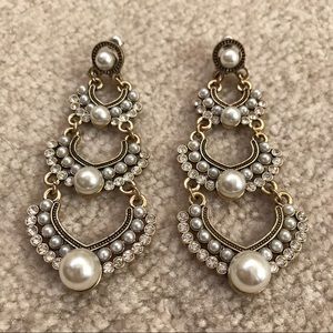 Goldtone Pearls & Rhinestones Cocktail Earrings